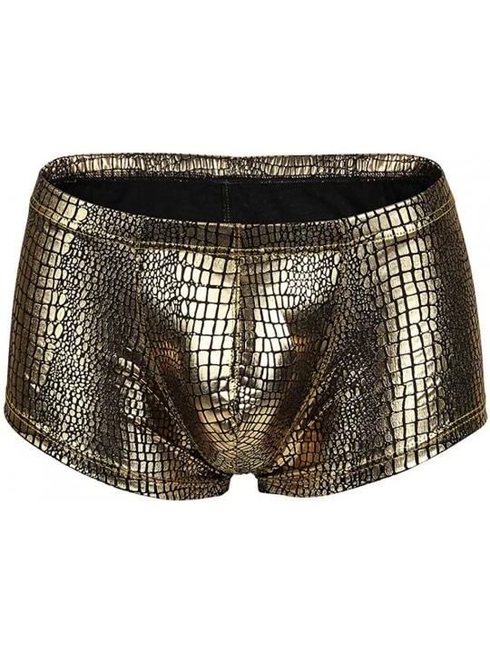 Boxer Briefs Mens Underpants- Metallic Solod Boxer Shorts Swim Trunks Underwear Soft Briefs Boxers - Gold - CQ18U989DQX $9.07