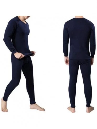 Thermal Underwear Mens Winter Warm Cotton Thermal Underwear Set Fleece Lined Long John Base Layer Suit Top and Bottom - Navy ...