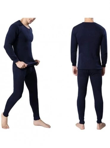 Thermal Underwear Mens Winter Warm Cotton Thermal Underwear Set Fleece Lined Long John Base Layer Suit Top and Bottom - Navy ...