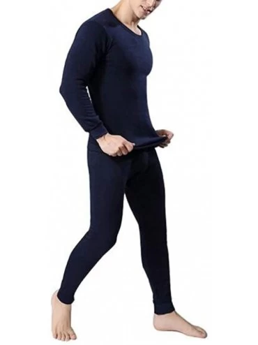 Thermal Underwear Mens Winter Warm Cotton Thermal Underwear Set Fleece Lined Long John Base Layer Suit Top and Bottom - Navy ...