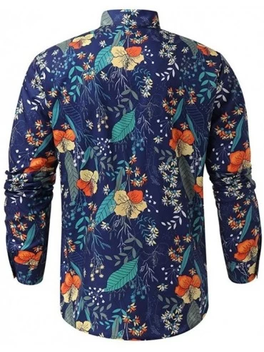 Thermal Underwear Men's Floral Dress Shirt Long Sleeve 70s Printed Casual Button Down Paisley Top - Navy - C718A485OK8 $26.14