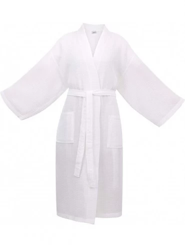 Robes Women's Cotton Lightweight Waffle Weave Spa Robe with Pockets - White - CA110ZE7PC9 $37.28