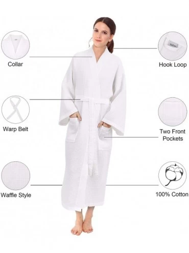 Robes Women's Cotton Lightweight Waffle Weave Spa Robe with Pockets - White - CA110ZE7PC9 $37.28