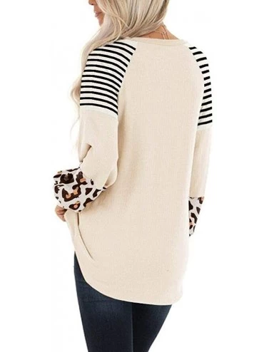 Slips Womens Leopard Print Tunic Top Casual Long Sleeve Striped Splicing Shirt Pullover Color Block Tops for Women Girls - Be...