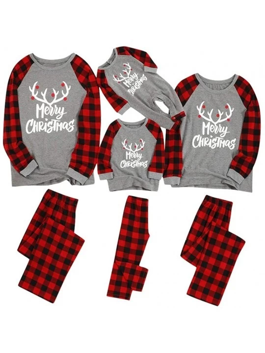 Sleep Sets Family Christmas Pajamas Sleepwear Holiday Matching PJ's Long Sleeve Tee+Pants - Red-kids - CS192OED66R $18.27