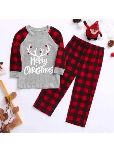 Sleep Sets Family Christmas Pajamas Sleepwear Holiday Matching PJ's Long Sleeve Tee+Pants - Red-kids - CS192OED66R $18.27