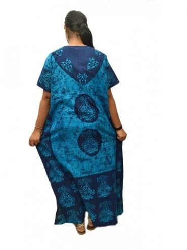 Nightgowns & Sleepshirts Womens Cotton Caftan Nighty Blue Navy Batik Kaftan Maxi Dress - CT1217D9AB9 $14.24