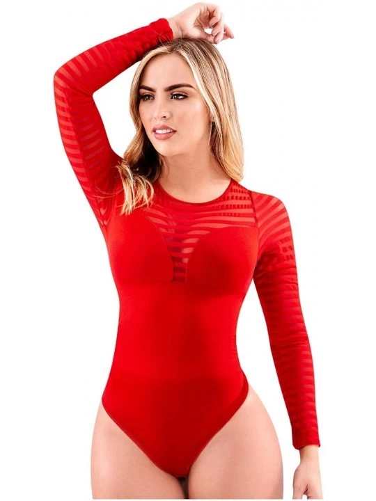 Shapewear Slimming Bodysuit Long Sleeve Body Briefer Shapewear for Women - 20805 Red - CH18Z6OQ9Q9 $38.41