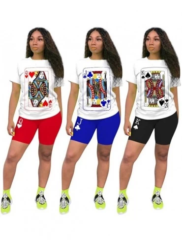 Sets Women 2 Piece Tracksuit Outfits Clubwear Casual Sweatshirt Bodycon Biker Shorts Set - Playing Cards - Black - C419CGH4LO...