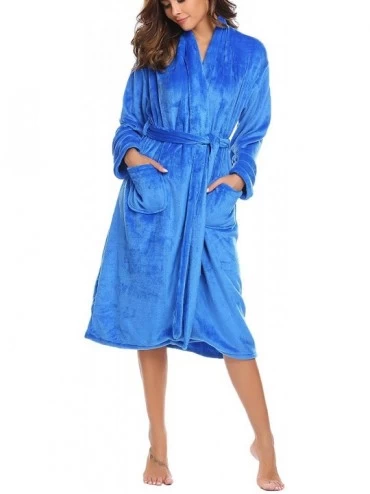 Robes Womens Robe Fleece Pajama Bathrobe Kimono Winter Nightgown Warm Plush Loungewear - C-blue - CO18AHIZDI9 $28.85