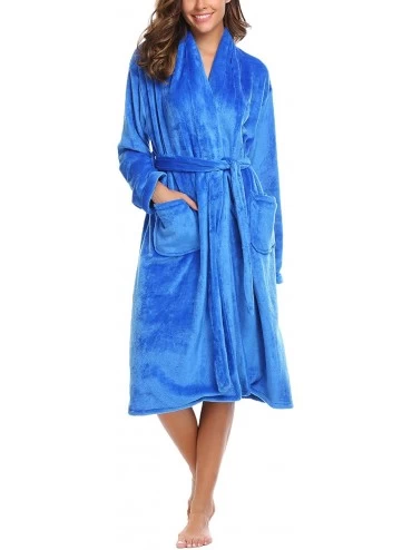 Robes Womens Robe Fleece Pajama Bathrobe Kimono Winter Nightgown Warm Plush Loungewear - C-blue - CO18AHIZDI9 $28.85