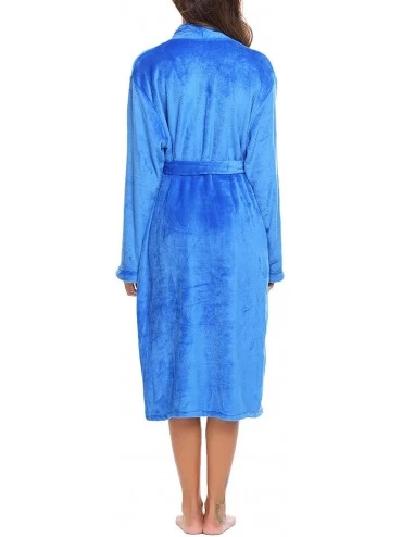 Robes Womens Robe Fleece Pajama Bathrobe Kimono Winter Nightgown Warm Plush Loungewear - C-blue - CO18AHIZDI9 $28.85