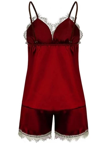 Robes Women Sexy Lace Lingerie Nightwear Underwear Babydoll Short Sleepwear Set - Red - CS197EQ5MS8 $10.83