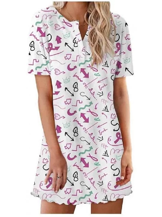 Nightgowns & Sleepshirts Womens Daily Short Dress Floral Print Lips Printed Nightgown - As8 - CJ1900HMZHY $22.48