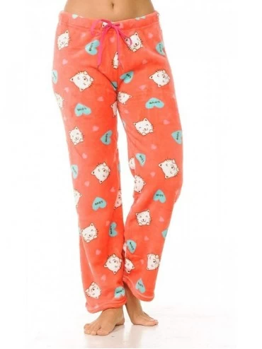 Bottoms Womens Plush Cozy Fabric Pajama Soft Collection - Coral - Cats Love - CR18KLIYIO6 $16.18