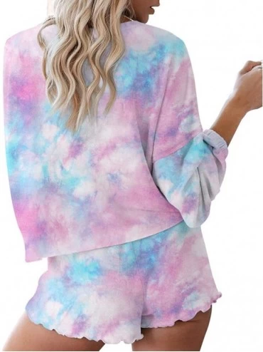 Sets Women Pajamas Set Tie Dye Printed Short Sleeve Shirt and Pants PJ Sets Sleepwear Nightwear Loungewear - Long Sleeve-purp...