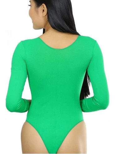 Baby Dolls & Chemises Women's Long Sleeve Opaque Leotard Teddy - Green - CH18WYML8I3 $15.77