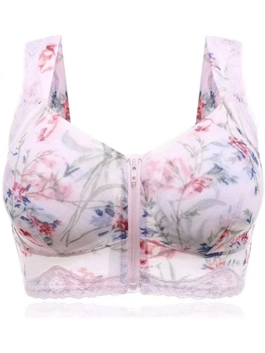 Bustiers & Corsets Women's Adjustable Zero-Pressure Enjoy Summer Front Zipper Wireless Flower Bra - Pink - CV18YK28SK0 $23.38