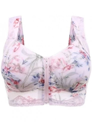 Bustiers & Corsets Women's Adjustable Zero-Pressure Enjoy Summer Front Zipper Wireless Flower Bra - Pink - CV18YK28SK0 $23.38