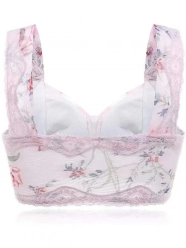 Bustiers & Corsets Women's Adjustable Zero-Pressure Enjoy Summer Front Zipper Wireless Flower Bra - Pink - CV18YK28SK0 $23.38