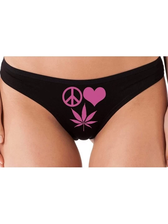 Panties Peace Love Pot Rave Festival wear Stoner Weed Black Thong hot - Raspberry - CW18LSWW248 $17.27