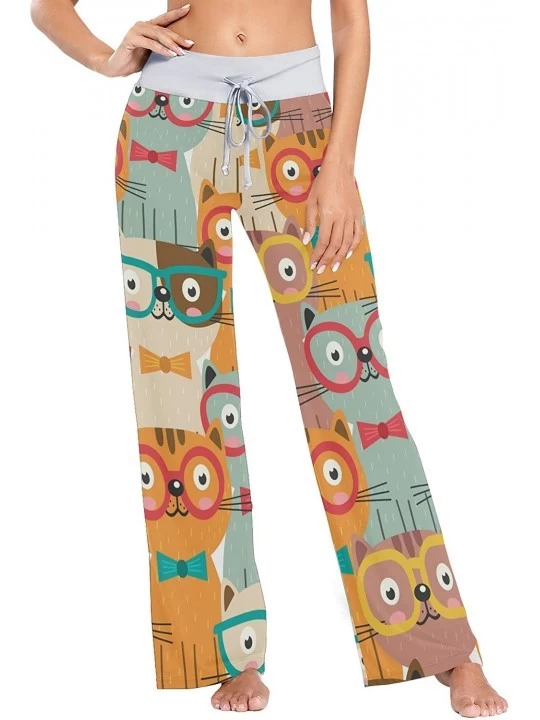 Bottoms Colorful Cats in Glasses Women Pajama Pants Bottoms Palazzo Yoga Stretchy Wide Leg Trousers - CA19C4Y4G40 $17.26