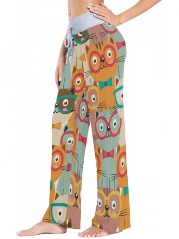 Bottoms Colorful Cats in Glasses Women Pajama Pants Bottoms Palazzo Yoga Stretchy Wide Leg Trousers - CA19C4Y4G40 $17.26