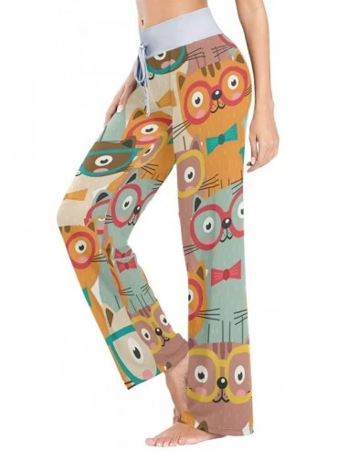 Bottoms Colorful Cats in Glasses Women Pajama Pants Bottoms Palazzo Yoga Stretchy Wide Leg Trousers - CA19C4Y4G40 $17.26