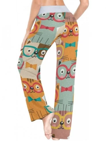 Bottoms Colorful Cats in Glasses Women Pajama Pants Bottoms Palazzo Yoga Stretchy Wide Leg Trousers - CA19C4Y4G40 $17.26