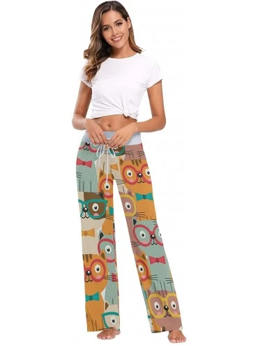 Bottoms Colorful Cats in Glasses Women Pajama Pants Bottoms Palazzo Yoga Stretchy Wide Leg Trousers - CA19C4Y4G40 $17.26