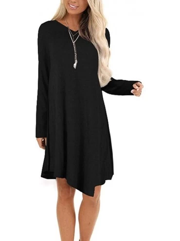 Nightgowns & Sleepshirts Women's Long Sleeve Casual Dress Solid Loose T-Shirt Dress Nightwear Sleepwear Pajamas - Black - CK1...