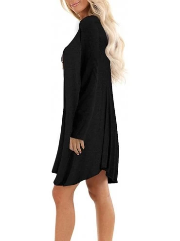 Nightgowns & Sleepshirts Women's Long Sleeve Casual Dress Solid Loose T-Shirt Dress Nightwear Sleepwear Pajamas - Black - CK1...