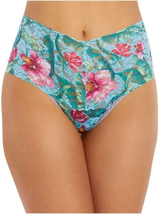 Panties Women's Plus Size Retro Thong - Blue Multi - CC18ZR5N9EX $32.30