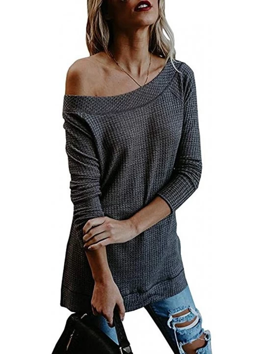 Tops Womens Autumn Winter Long Sleeve Solid Knitted Sweater T Shirt Blouse Tops - Gray - CZ18YI27GHN $13.95