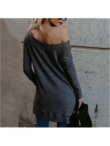 Tops Womens Autumn Winter Long Sleeve Solid Knitted Sweater T Shirt Blouse Tops - Gray - CZ18YI27GHN $13.95