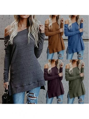 Tops Womens Autumn Winter Long Sleeve Solid Knitted Sweater T Shirt Blouse Tops - Gray - CZ18YI27GHN $13.95