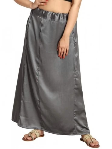 Slips Satin Grey Indian Saree Petticoat Stitched Underskirt Undercoat Adjustable Waist Sari Skirt Quilted PS - C3196YI4MH6 $1...