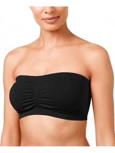 Bras Women's 3 Pack Plus Size Removable Pads Ruched Bandeau Tube Bras - Black- White- Mid Grey - CW18RD9R3TL $15.73