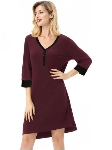 Nightgowns & Sleepshirts Women's Raglan Short Sleeve Sleepshirts Modal O-Neck Nightshirts Loose Nightgown S-2XL - Wine Red-bu...