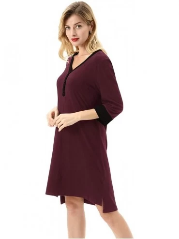 Nightgowns & Sleepshirts Women's Raglan Short Sleeve Sleepshirts Modal O-Neck Nightshirts Loose Nightgown S-2XL - Wine Red-bu...