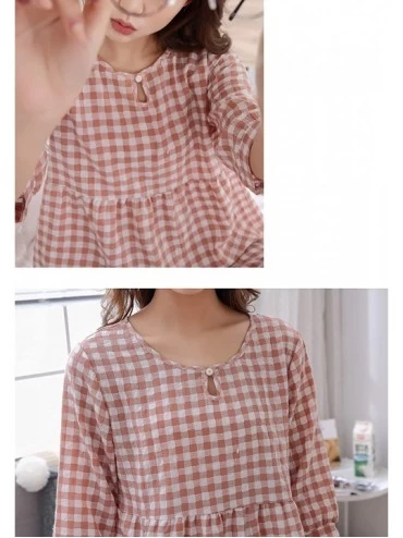 Sets Summer Plaid Sleepwear for Women Girls 3/4 Sleeve Pajamas Set Short Sleeve Nightdress - Orange - CY18TS0HYED $19.59