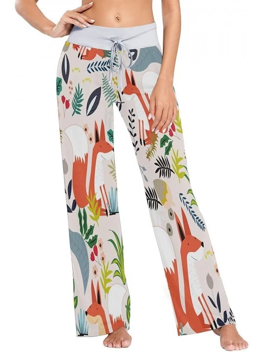 Bottoms Colorful Fox Palm Tree Leaf Women's Pajama Lounge Pants Casual Stretch Pants Wide Leg - C519D45GOX5 $27.07