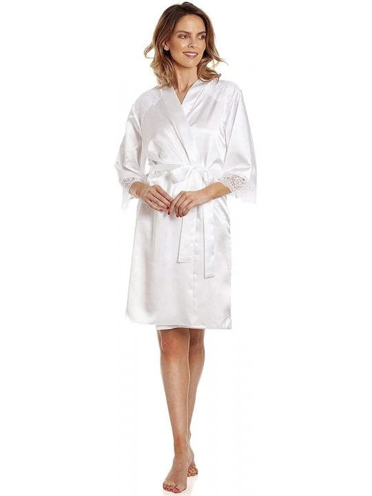 Robes Ladies Sleepwear Satin Lace Robe Gown Short UK 10-24 - White - C5194LGU67M $23.53