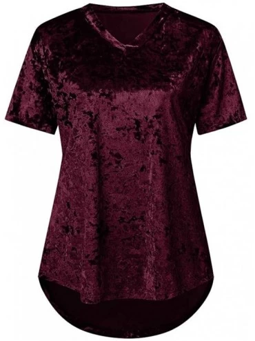 Baby Dolls & Chemises Velvet Short Sleeve Top-Women's V Neck Summer Crushed Mini Short Blouse-Soft Sweatshirt Pullover Slouch...