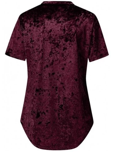 Baby Dolls & Chemises Velvet Short Sleeve Top-Women's V Neck Summer Crushed Mini Short Blouse-Soft Sweatshirt Pullover Slouch...