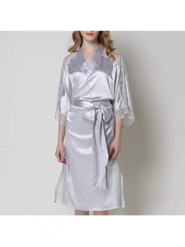 Nightgowns & Sleepshirts Women's Nightgown Sexy Pajamas Silky Satin Lace Nightdress Bathrobe Sleepswear - Gray - CS1902N85I3 ...