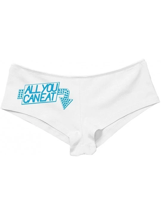 Panties Women's All You Can Eat Hot Booty Fun Sexy Boyshort - White/Sky Blue - CP11UPIIS49 $15.73