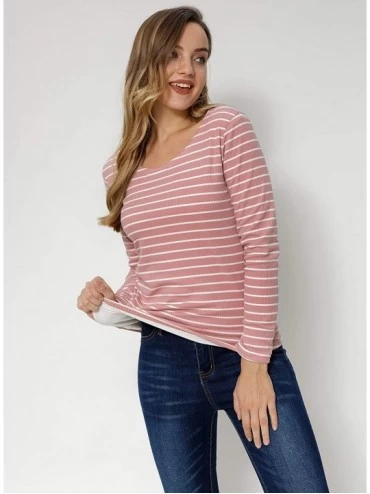 Thermal Underwear Women's Winter Shirts Fleece Lined Casual Baselayer Long Sleeve Striped T-Shirt - Pink - CE198DTSU36 $26.16