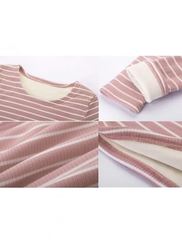 Thermal Underwear Women's Winter Shirts Fleece Lined Casual Baselayer Long Sleeve Striped T-Shirt - Pink - CE198DTSU36 $26.16