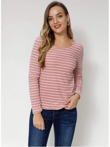 Thermal Underwear Women's Winter Shirts Fleece Lined Casual Baselayer Long Sleeve Striped T-Shirt - Pink - CE198DTSU36 $26.16